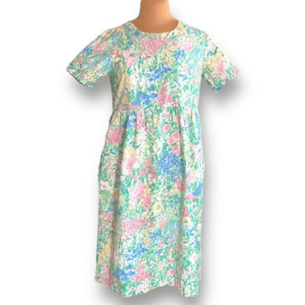 90s Vermont Country Store Pastel Floral Midi Dress Babydoll Waist Garden Party - Picture 12 of 12